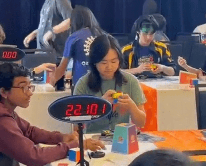 cubing competition solve with timer showing 22.10