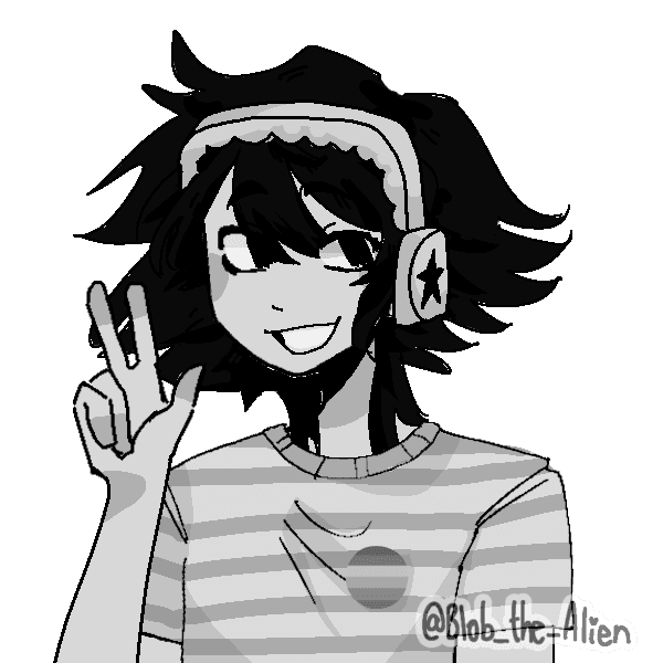 anime portrait of jia with headphones and rainbow pin